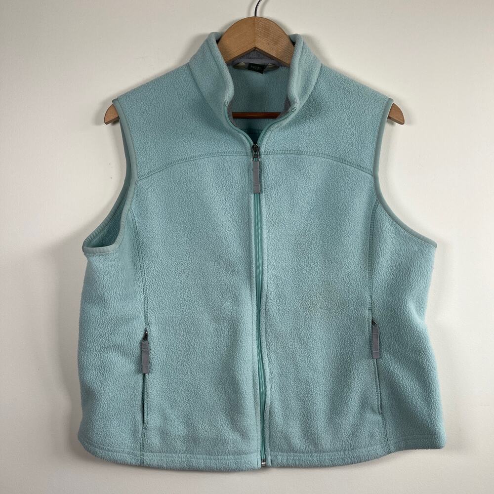 Eddie Bauer Full Zip Up Fleece Vest Polartec Sky Blue Gray Y2K Women's Size XXL